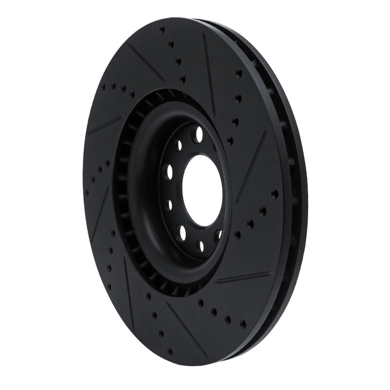 R1 2017-2025 Alfa Romeo Stelvio Front Left Drilled & Slotted Black Brake Rotor