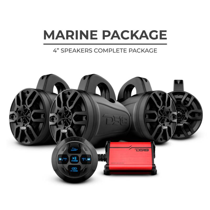 DS18 MP 4x4in Wakeboard Tower Speaker Package - Amplifier & Bluetooth Audio Receiver 100 Watts Rms