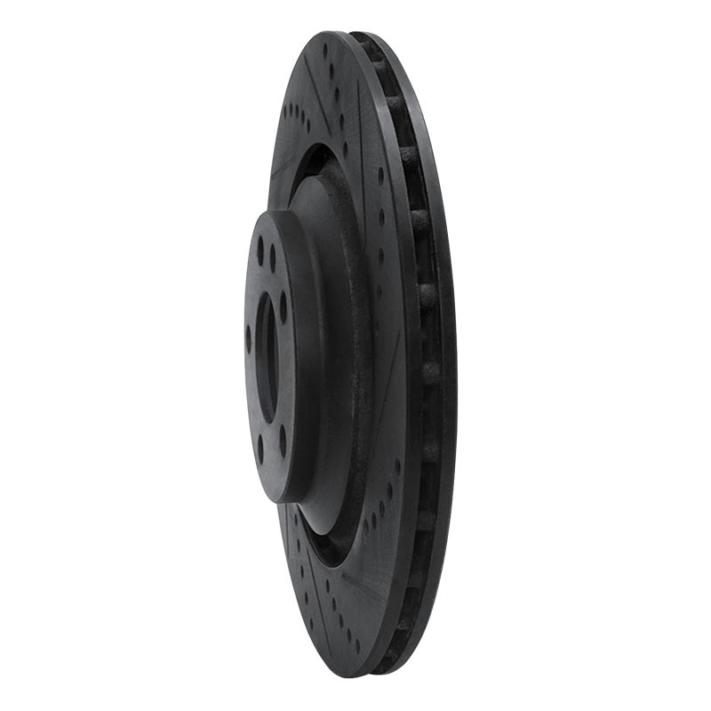R1 05-11 Audi A6 Quattro Rear Right Drilled & Slotted Black Brake Rotor