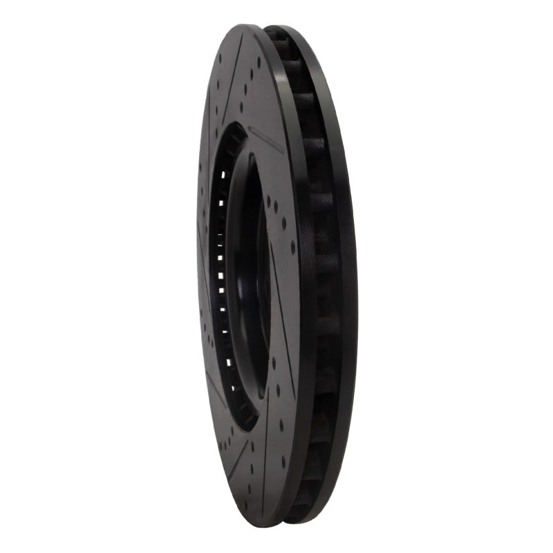 R1 08-15 Mitsubishi Lancer Front Right Drilled & Slotted Black Brake Rotor