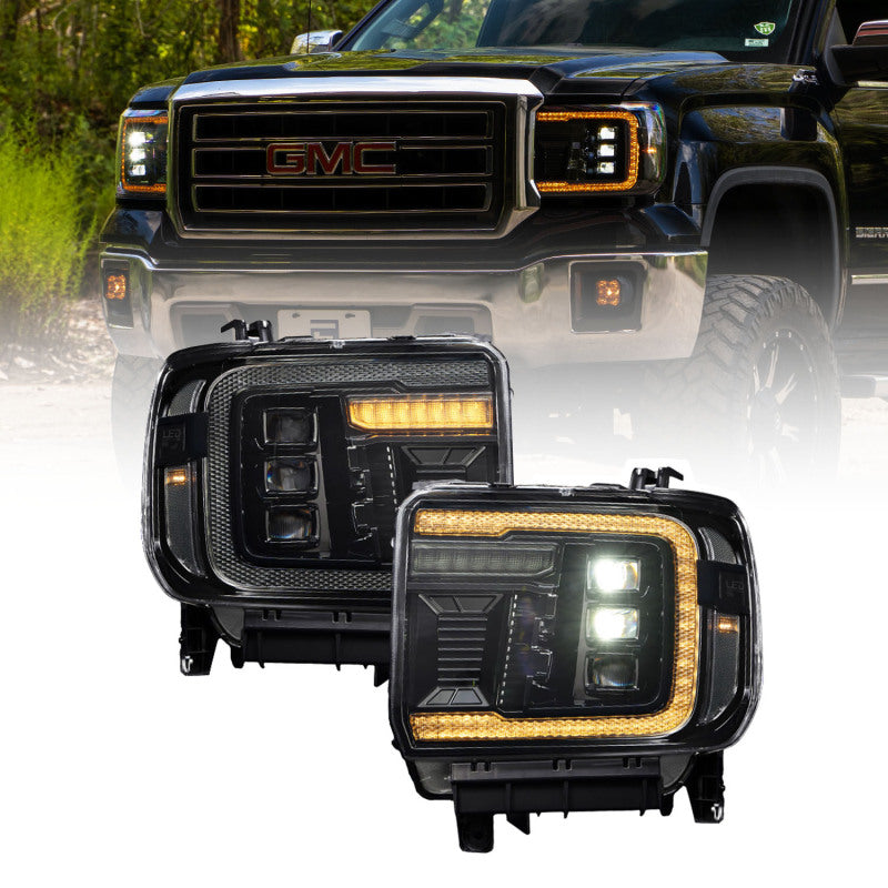Form Lighting 2014+ GMC Sierra 1500/2500/3500 LED Projector Headlights Amber DRL (Pair)