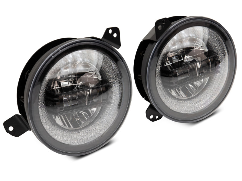 Raxiom 18-22 Jeep Wrangler JL/JT Axial 9-Inch LED Headlights w/RGB Halo- Black Housing (Clear Lens)