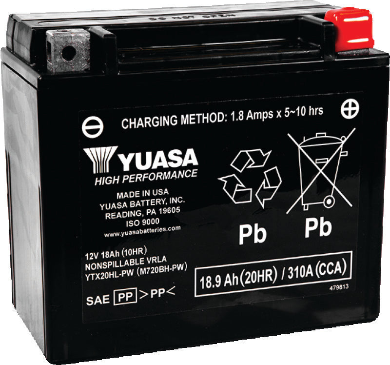 Yuasa YTX20HL-PW Maintenance Free AGM 12-Volt Battery
