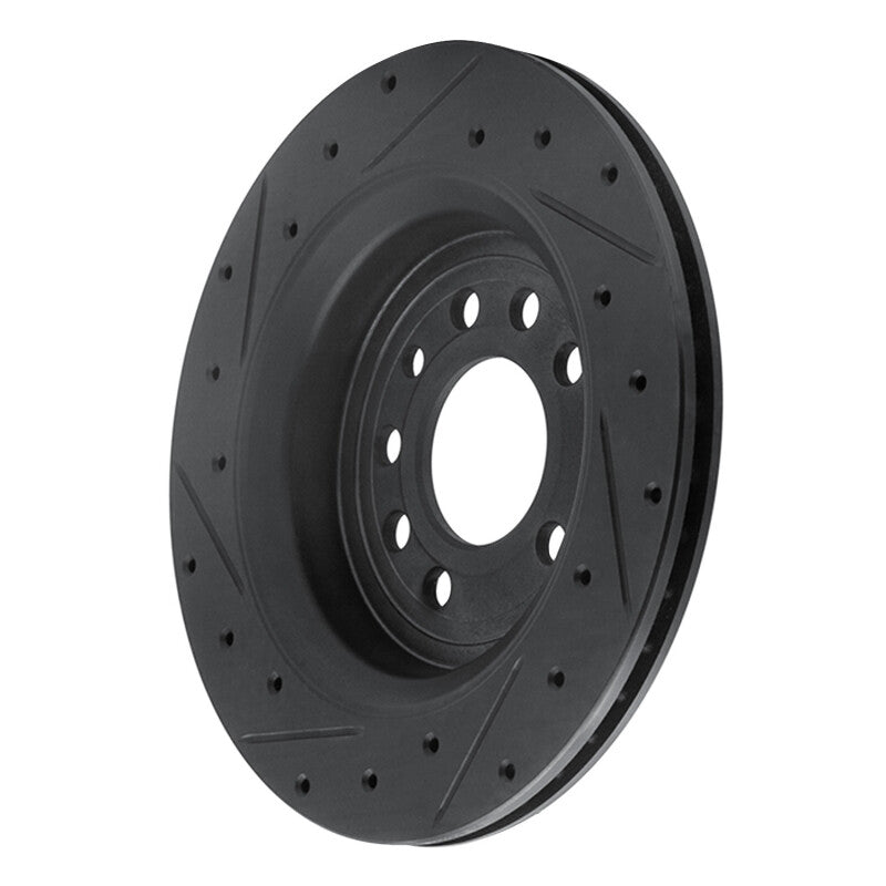 R1 08-11 Saab 9-3 Rear Right Drilled & Slotted Black Brake Rotor