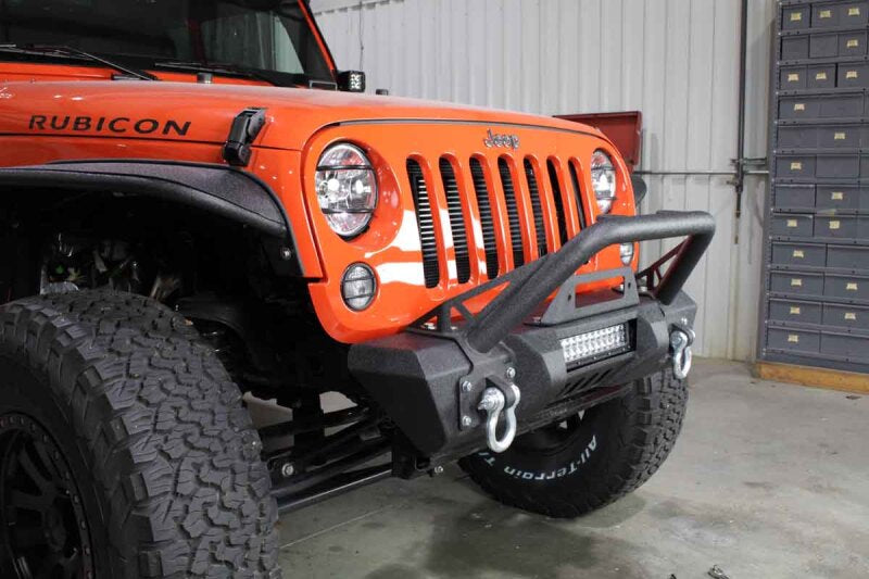 Fishbone Offroad 07-18 Jeep Wrangler JK Frnt Stubby Winch Bumper W/Tube Guard - Blk Txtrd Powdercoat