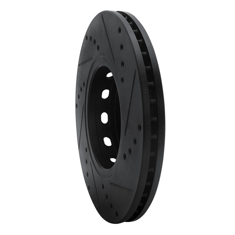 R1 90-91 Audi 90 Quattro Front Left Drilled & Slotted Black Brake Rotor