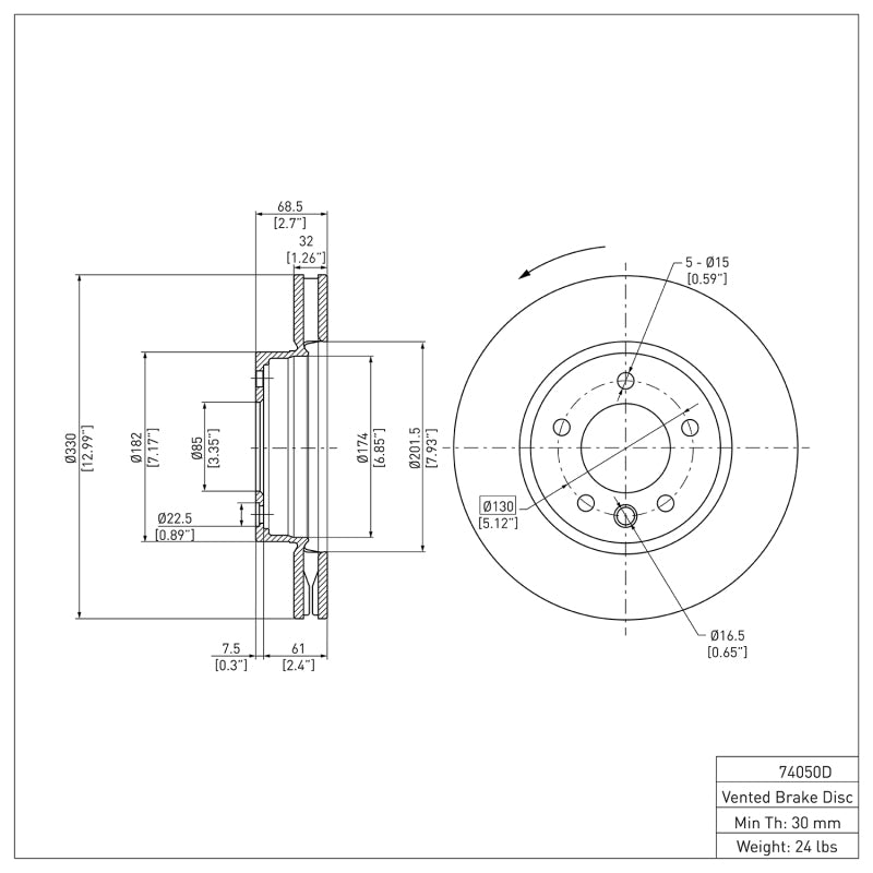 R1 03-18 Porsche Cayenne Left Front Brake Rotor