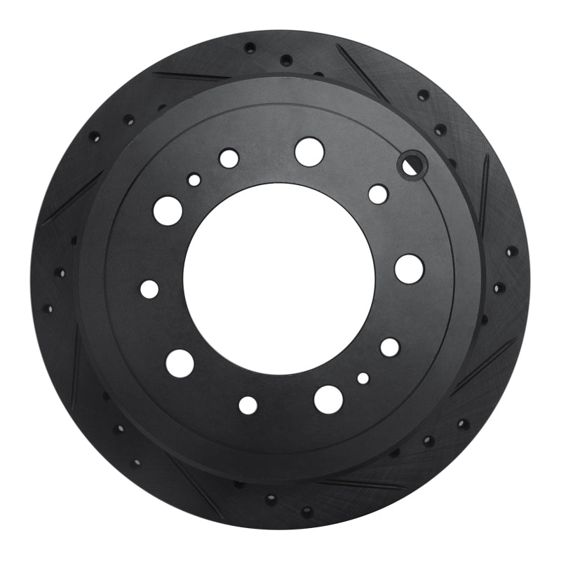 R1 98-07 Lexus LX470 Rear Right Drilled & Slotted Black Brake Rotor