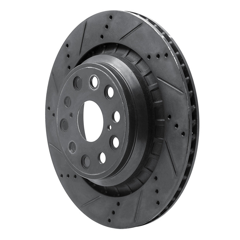 R1 07-17 Lexus LS460 Left Rear Drilled & Slotted Black Brake Rotor