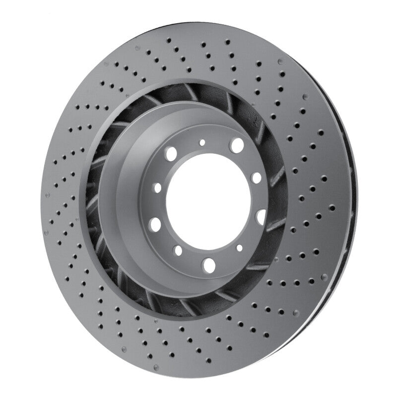 R1 16-23 Porsche 718 Cayman Left Rear Drilled GeoSPEC Coated Rotor