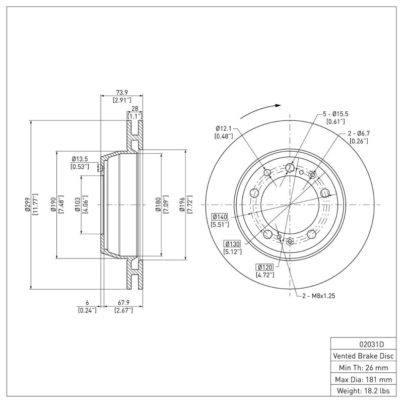R1 91-97 Porsche 911 Right Rear Brake Rotor