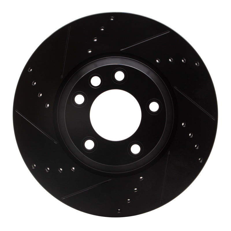 R1 03-15 Audi Q7 Right Front Drilled & Slotted Black Brake Rotor