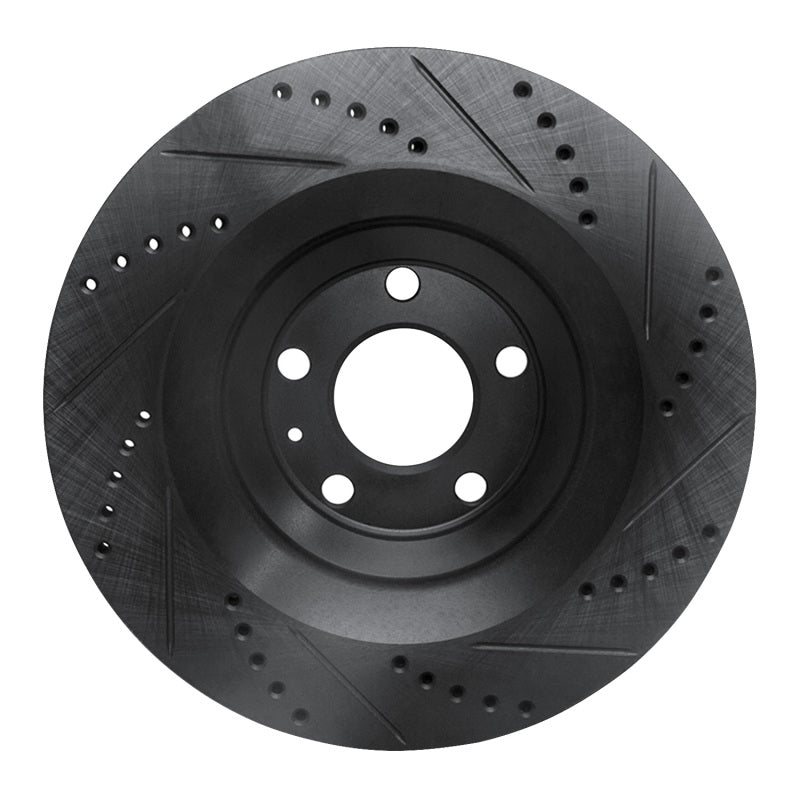 R1 05-11 Audi A6 Quattro Rear Left Drilled & Slotted Black Brake Rotor