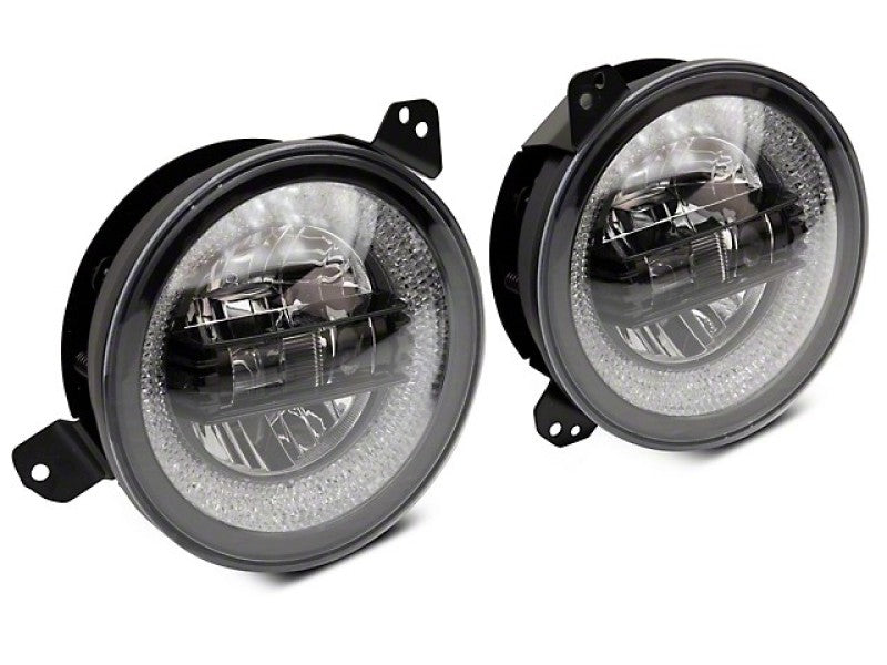 Raxiom 18-22 Jeep Wrangler JL/JT Axial 9-Inch LED Headlights w/RGB Halo- Black Housing (Clear Lens)