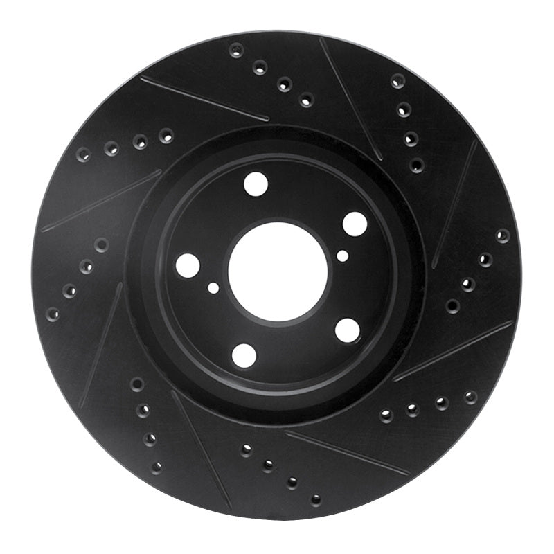 R1 06-15 Lexus GS300 Right Front Drilled & Slotted Black Brake Rotor