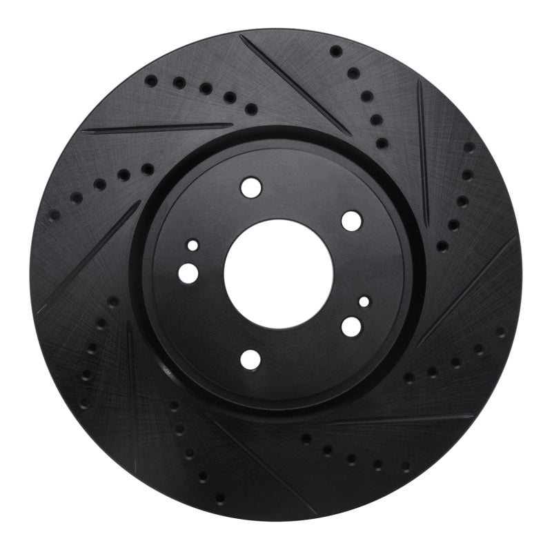 R1 03-06 Mitsubishi Lancer Front Right Drilled & Slotted Black Brake Rotor