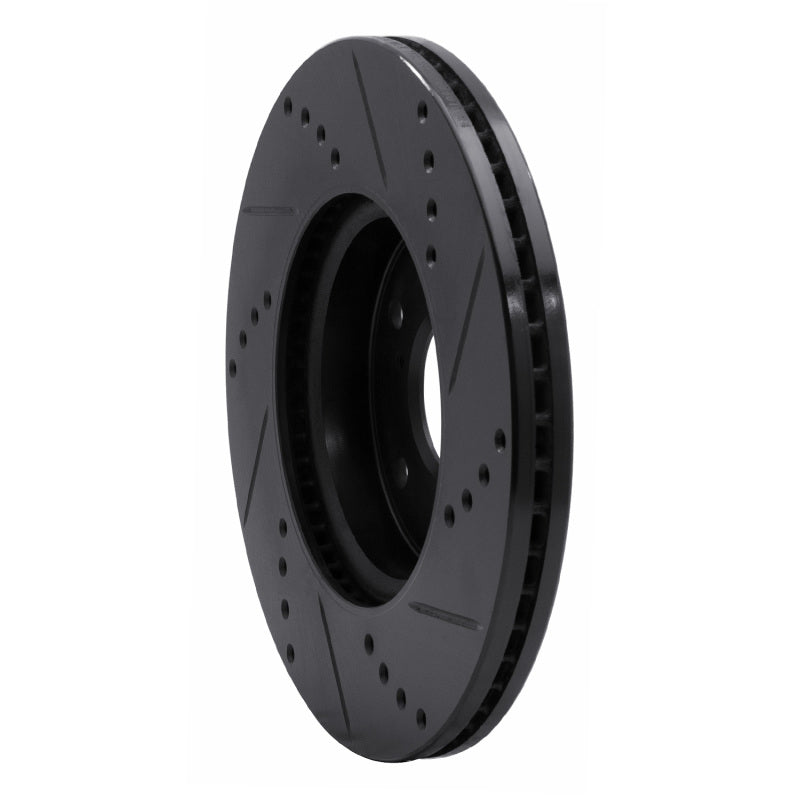 R1 13-25 Honda Civic Sedan Front Left Drilled & Slotted Black Brake Rotor