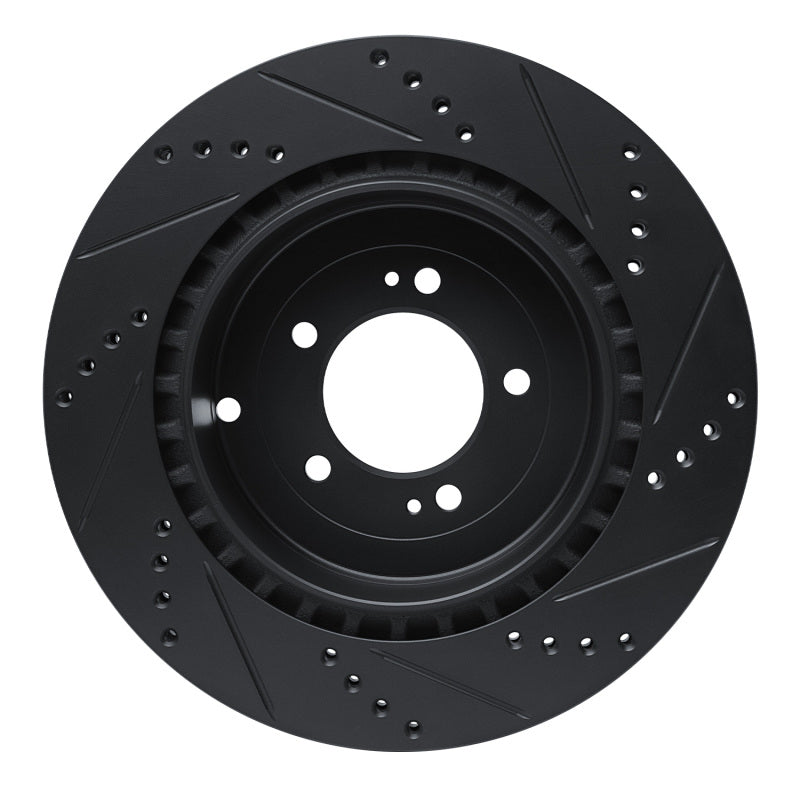 R1 08-15 Mitsubishi Lancer Rear Left Drilled & Slotted Black Brake Rotor