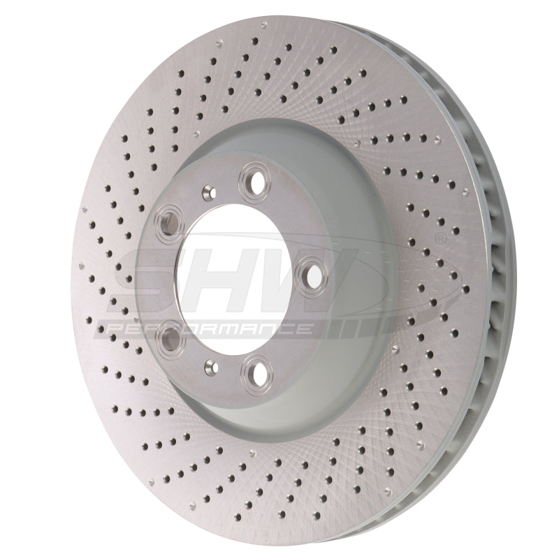 SHW 09-13 Porsche 911 Turbo w/Center Lock w/o Ceramics Left Front Drill-Dimp MB Rotor (99735140502)