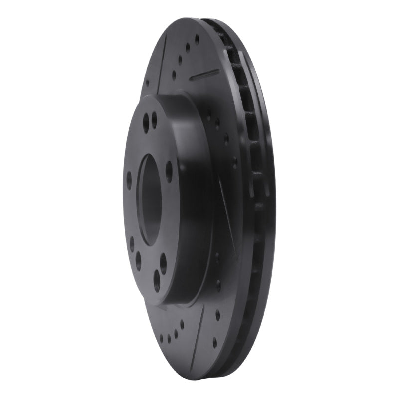 R1 87-93 Mercedes-Benz 190E Front Left Drilled & Slotted Black Brake Rotor