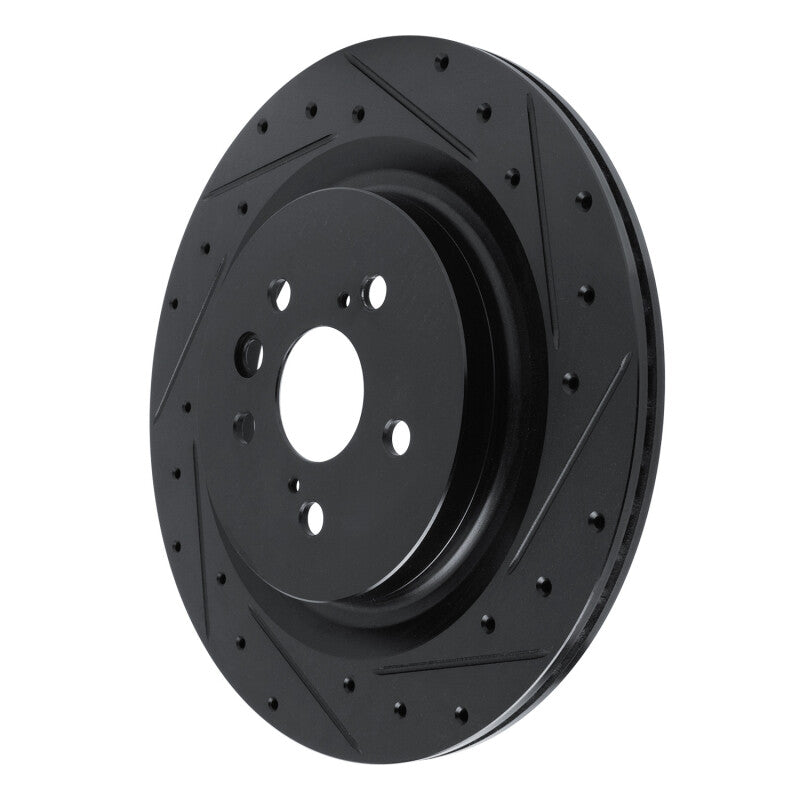 R1 2020-2025 Lexus RX450h+ Rear Right Drilled & Slotted Black Brake Rotor