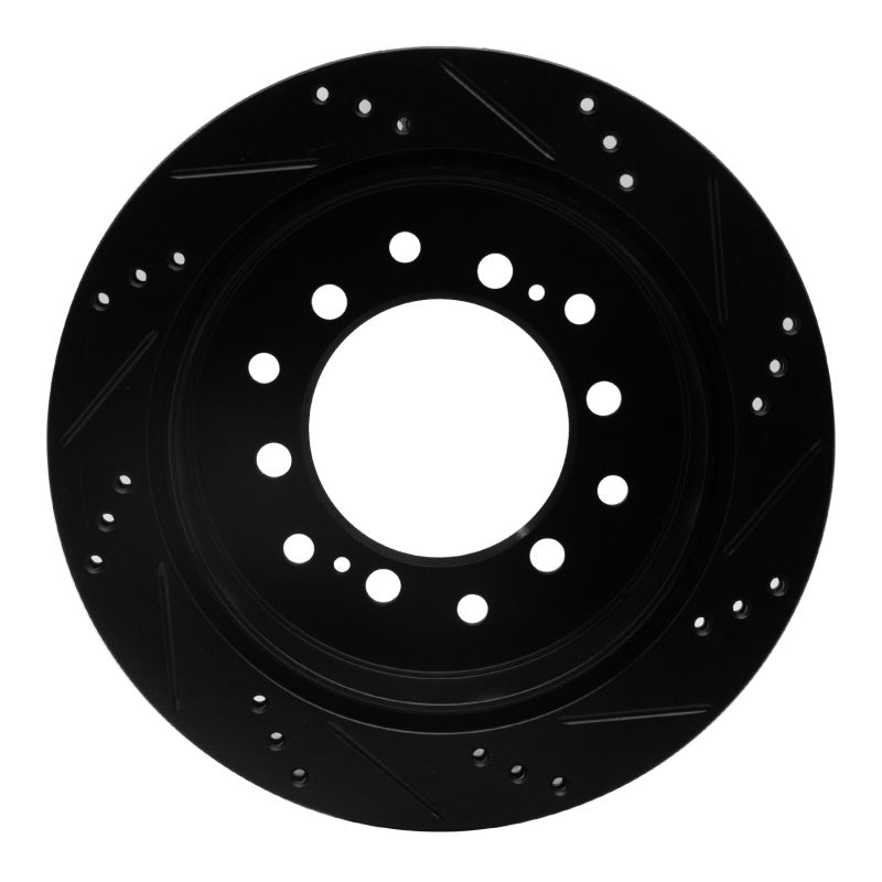 R1 2010-2024 Lexus GX460 Rear Left Drilled & Slotted Black Brake Rotor