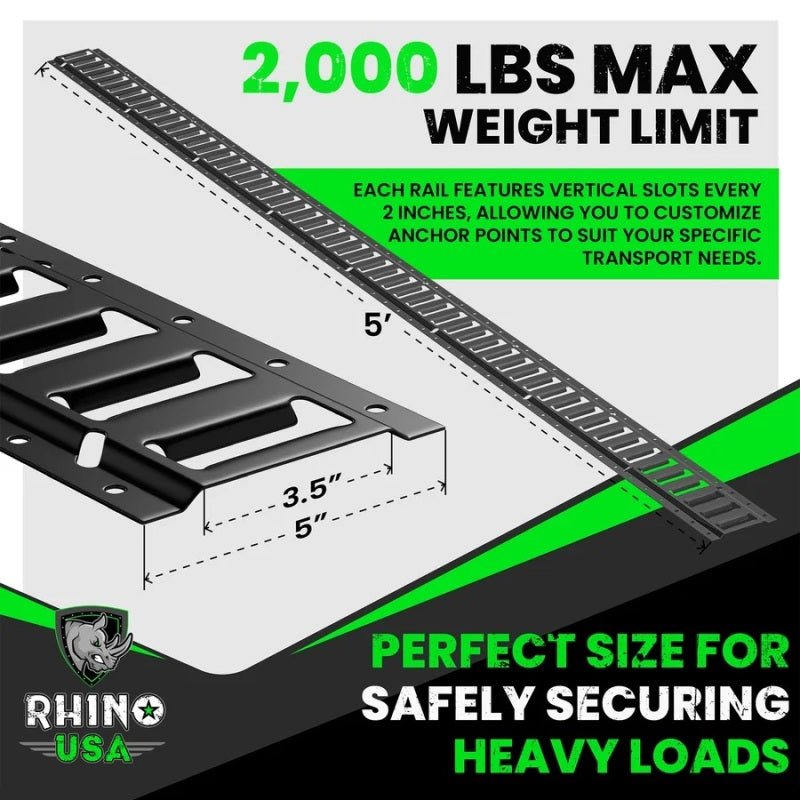 Rhino USA 5Ft E-Track Tie-Down Rails, Silver (2 Pack)
