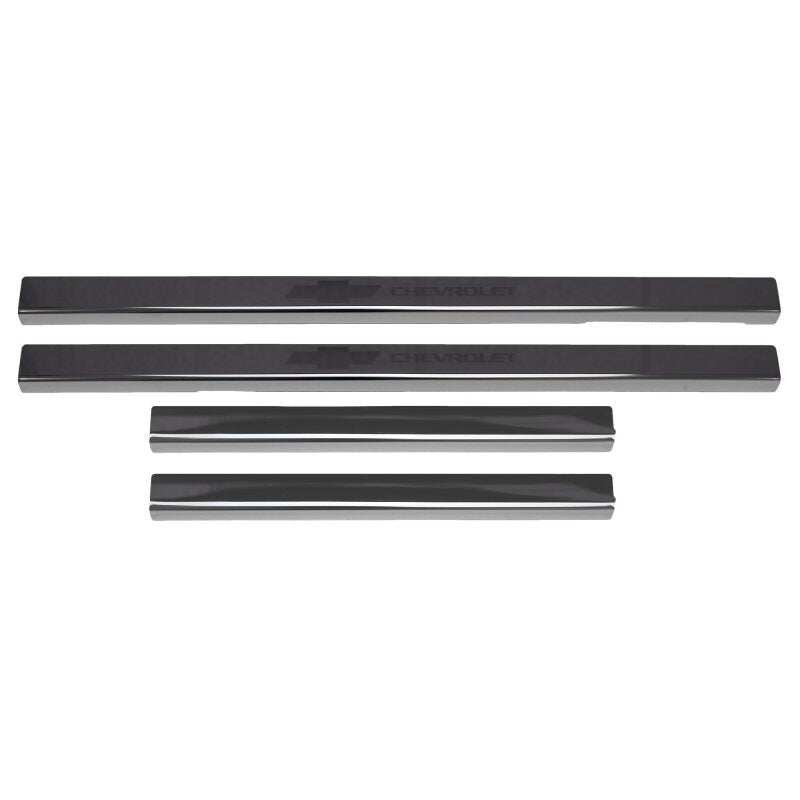 Putco 14-18 Chevy Silv LD - Regular Cab w/ CHEVROLET Etching (4pcs) Black Platinum Door Sills