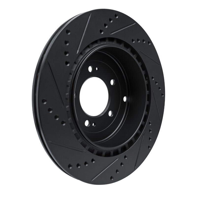 R1 08-15 Mitsubishi Lancer Rear Right Drilled & Slotted Black Brake Rotor