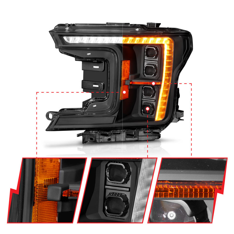 ANZO 18-20 Ford F-150 (w/Factory Halogen) Z-Series Full LED Proj Headlights Init/SeqSig - Pair