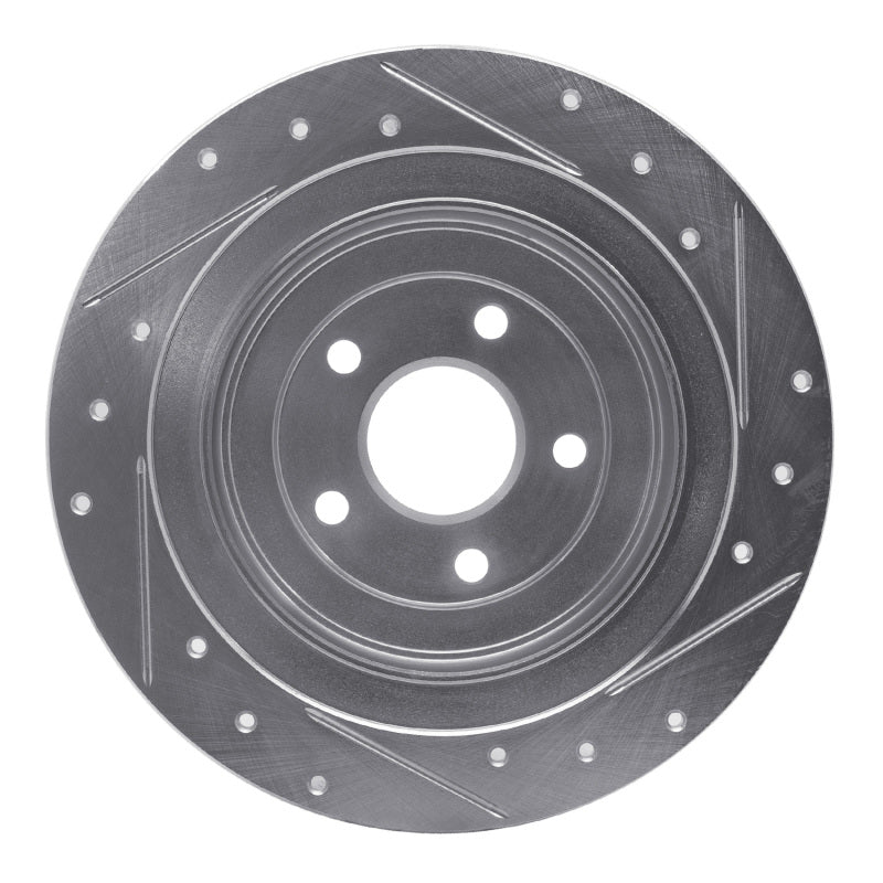 R1 00-06 Subaru Outback Rear Left Drilled & Slotted Silver Brake Rotor