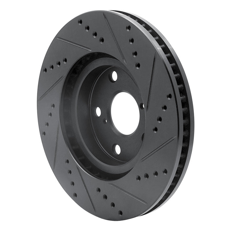 R1 06-15 Lexus GS300 Right Front Drilled & Slotted Black Brake Rotor