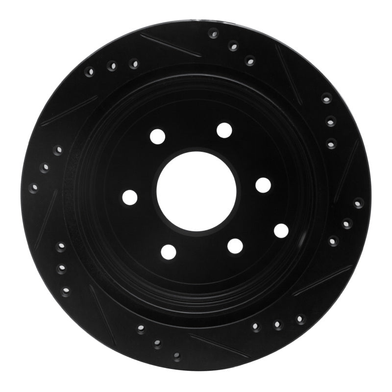 R1 05-25 Nissan Frontier Rear Left Drilled & Slotted Black Brake Rotor