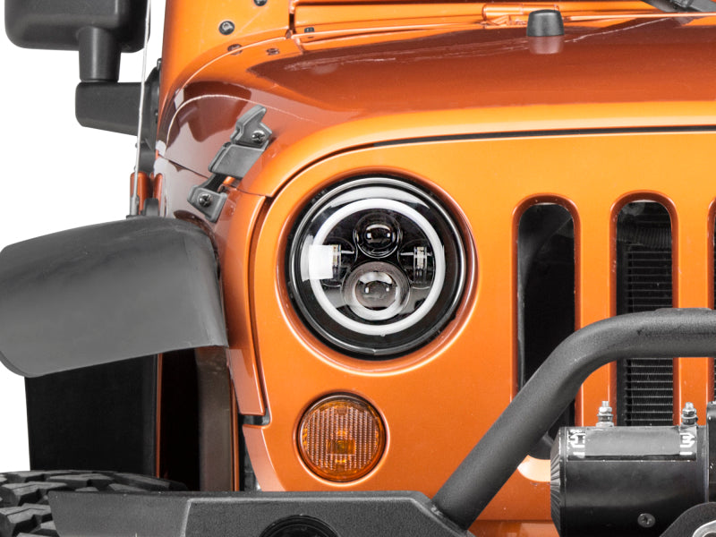 Raxiom 97-18 Jeep Wrangler TJ/JK Axial Halo Headlights w/ DRL Amber Signals- Black Hsng (Clear Lens)