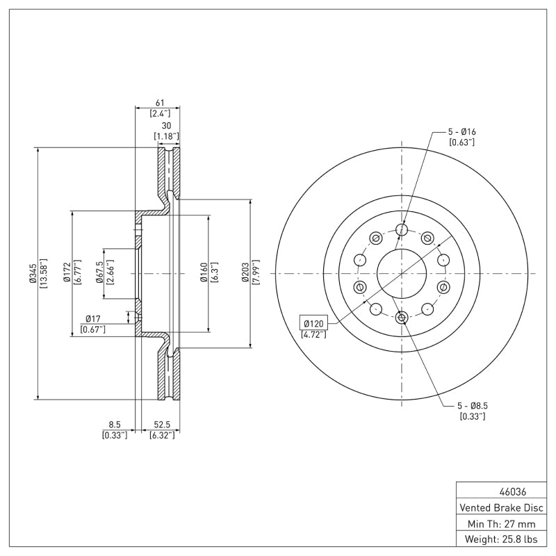 R1 14-25 Cadillac CT6 Front Brake Rotor