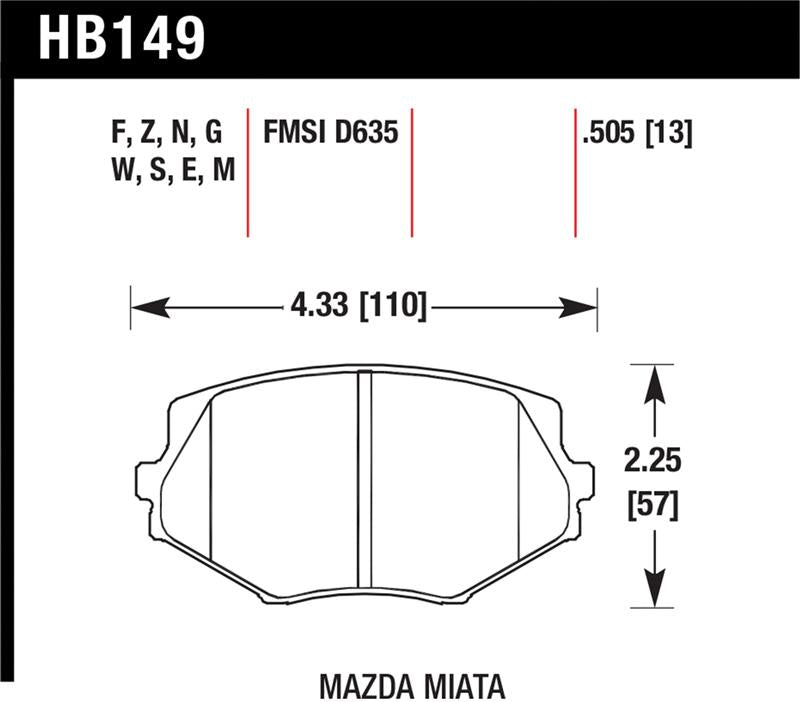 Hawk 94-05 Miata / 01-05 Normal Suspension Performance Ceramic  Street Front Brake Pads (D635)
