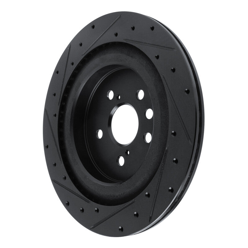 R1 2020-2025 Lexus RX450h+ Rear Right Drilled & Slotted Black Brake Rotor