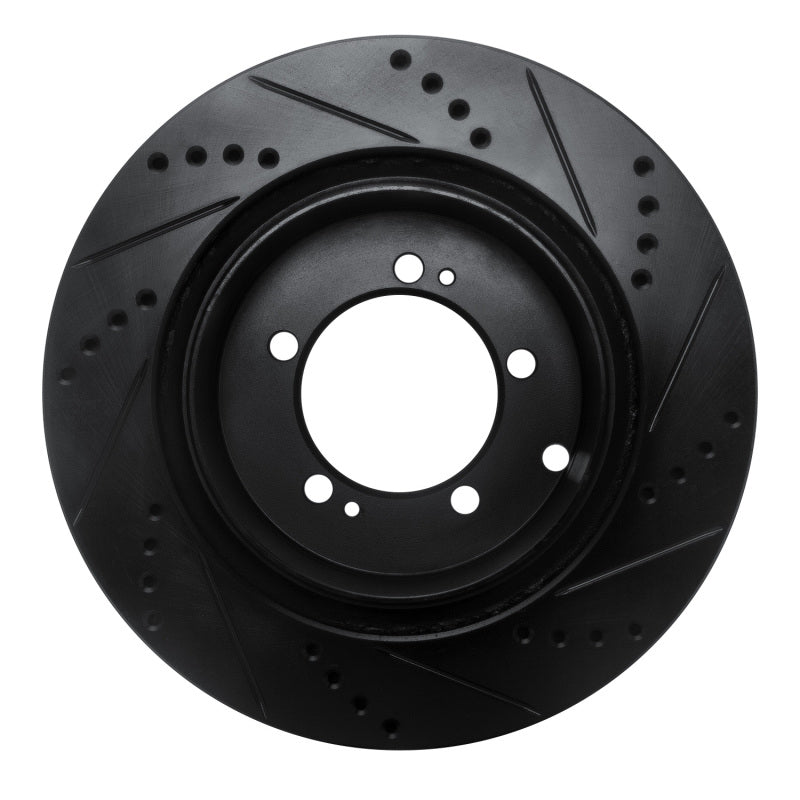 R1 03-06 Mitsubishi Lancer Rear Left Drilled & Slotted Black Brake Rotor
