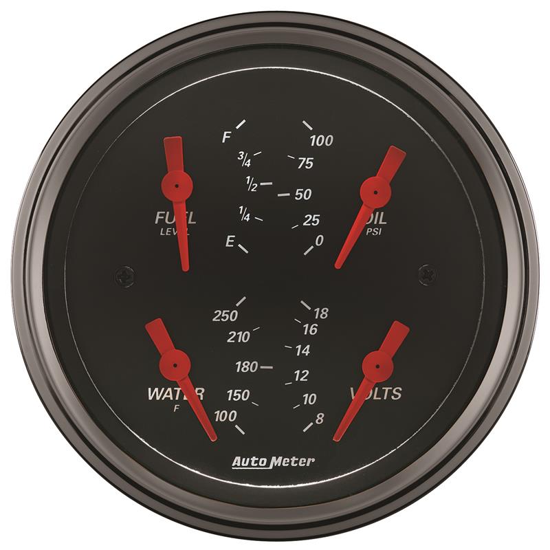 Autometer Designer Black 3.375in Quad Gauge - Fuel Level / Oil Pressure / Water Temp. / Voltmeter