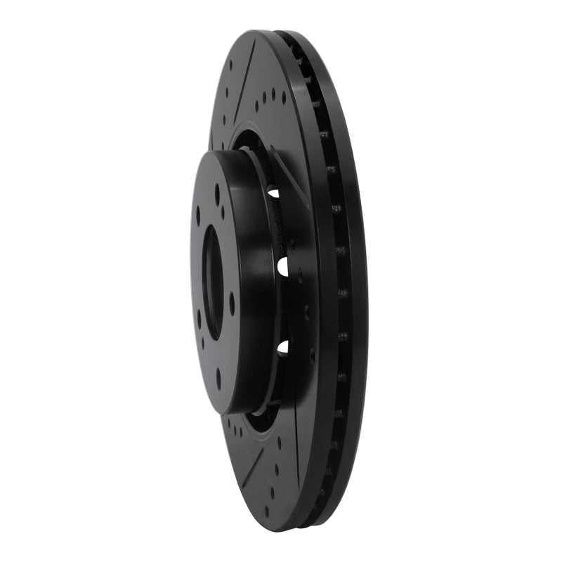 R1 09-15 Mitsubishi Lancer Front Right Drilled & Slotted Black Brake Rotor