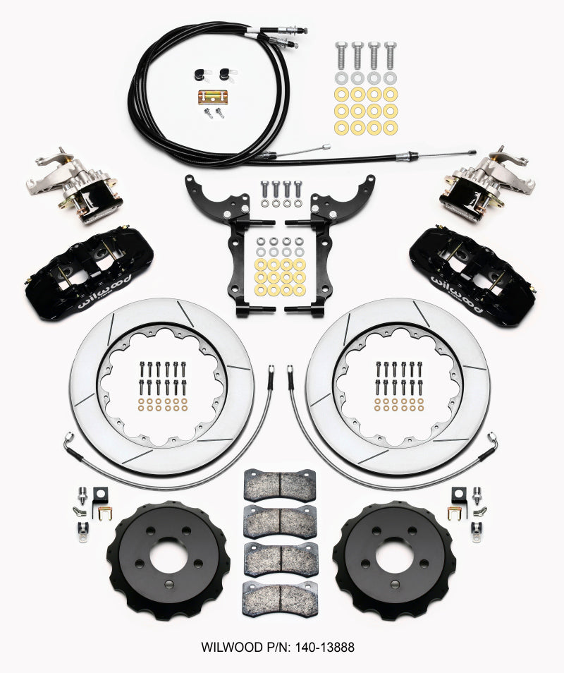 Wilwood AERO4 / MC4 Rear Kit 14.00 15-23 Mustang w/Lines & Cables
