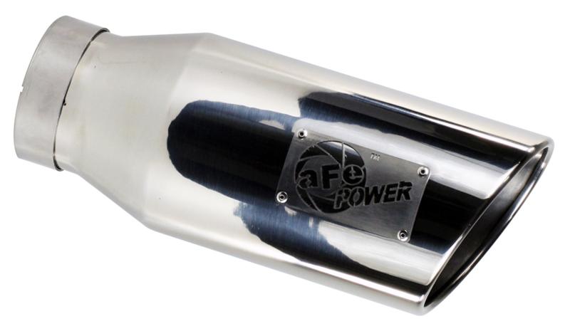 aFe MACHForce XP 5in 304 Stainless Steel Exhaust Tip 5 In x 7 Out x 12L in Bolt On Right - Black
