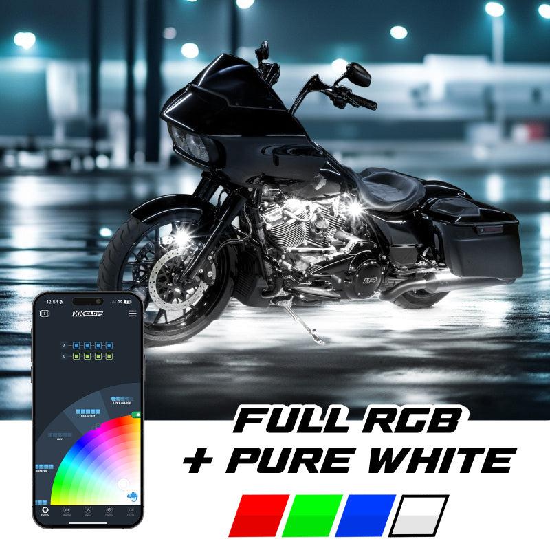 XK Glow XKmax RGBW 8pc Addressable Motorcycle Underglow Light Kit