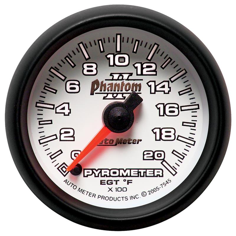 Autometer Phantom II 52.4mm Full Sweep Electronic 0-2000 Def F EGT/Pyrometer Gauge