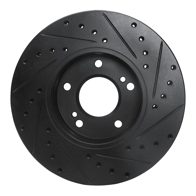 R1 87-89 Nissan 300ZX Turbo Front Left Drilled & Slotted Black Brake Rotor