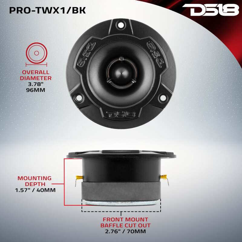 DS18 3.8in Super Bullet Tweeter 120 Watts RMS 1in Aluminum Vc 4 ohm Black