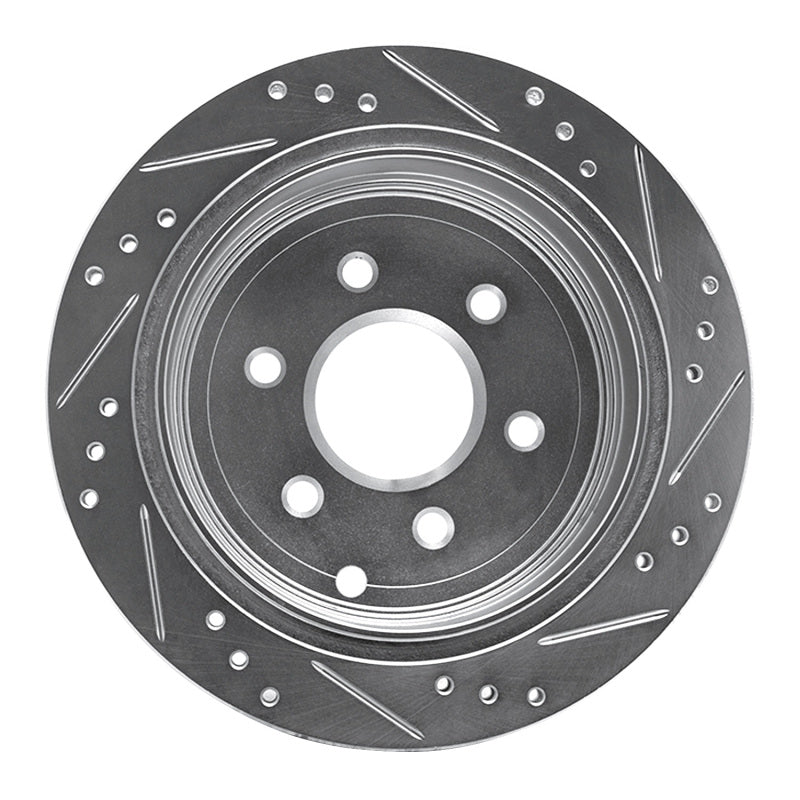 R1 05-25 Nissan Frontier Rear Left Drilled & Slotted Silver Brake Rotor