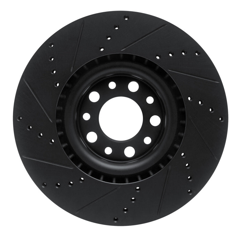 R1 2017-2025 Alfa Romeo Stelvio Front Right Drilled & Slotted Black Brake Rotor