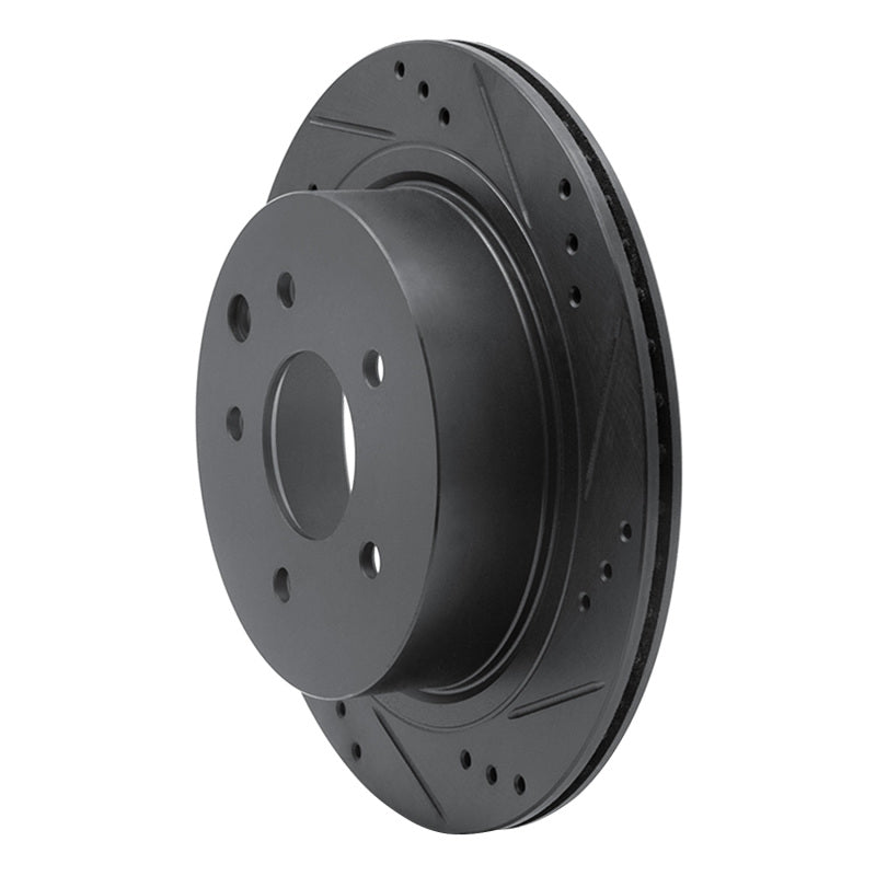 R1 02-06 Infiniti Q45 Rear Right Drilled & Slotted Black Brake Rotor