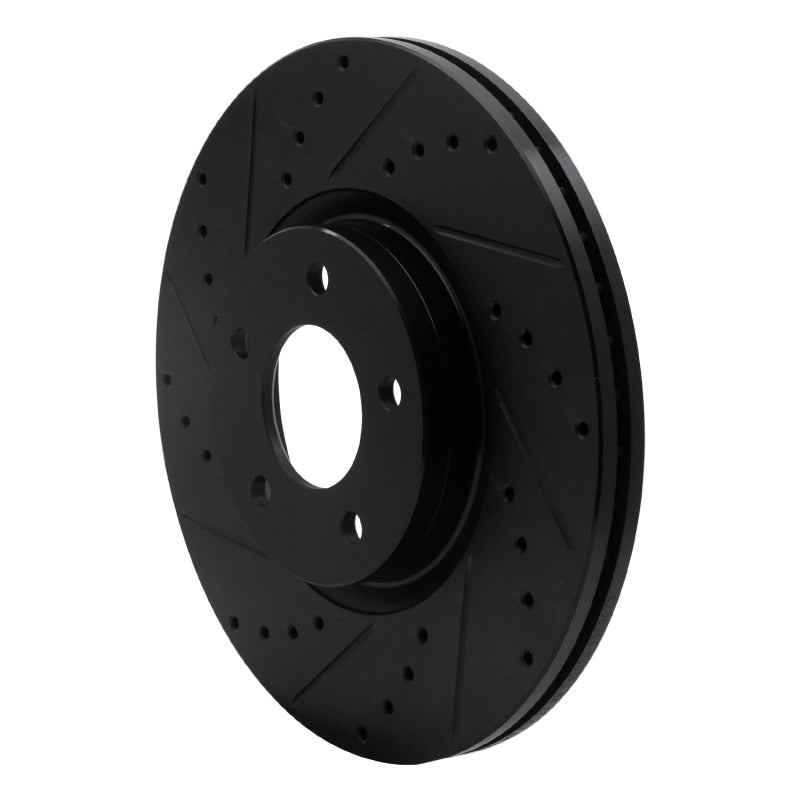 R1 07-13 Mazda 3 Front Left Drilled & Slotted Black Brake Rotor
